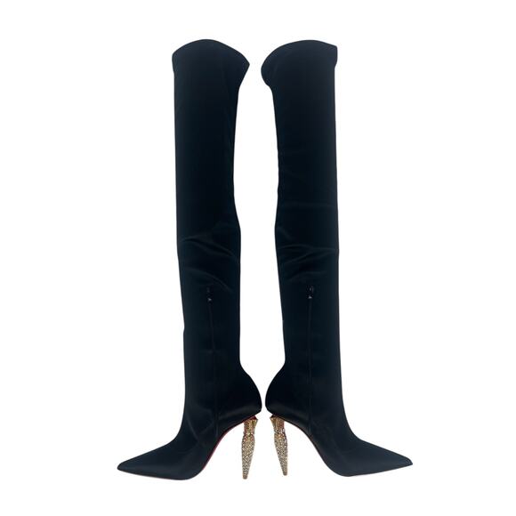 Christian Louboutin Black Lipstrass Botta Alta Satin Thigh Boots 100 - Picture 13 of 16